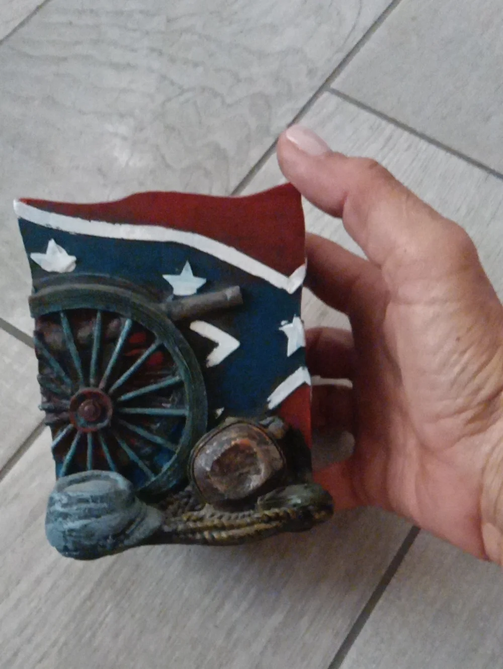 Patriotic Cannon & Wagon Wheel Figurine - Red, Blue, White